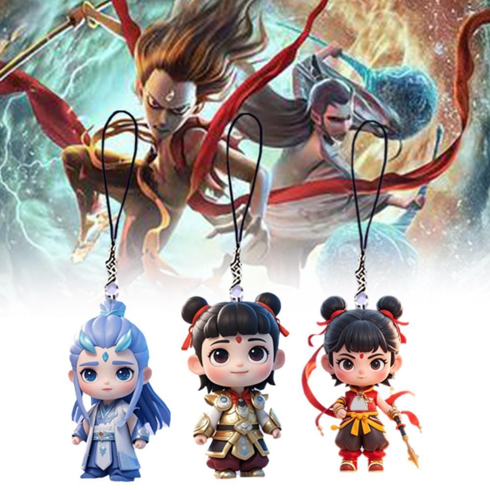 Creative Nezha พวงกุญแจขนาดเล็กสดหวานน่ารักจี้ 2D พวงกุญแจสไตล์ตุ๊กตาเดียวกัน P9T2