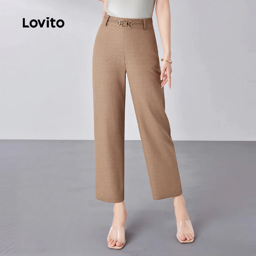 Lovito กางเกงสแล็คผู้หญิง สีคากี รุ่น L172ED805 thumbnail 4