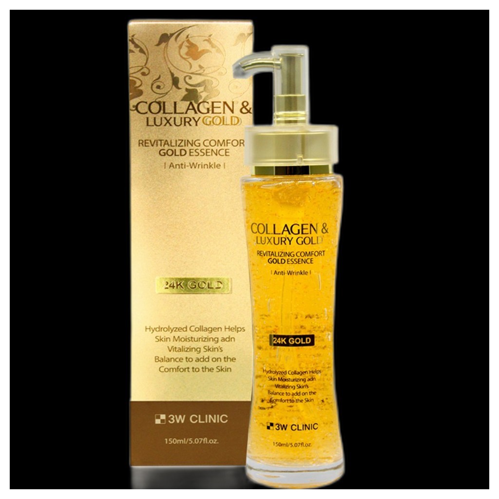 3W CLINIC [คลินิก 3w] Collagen & Luxury Gold Essence, 150ml, 1pc / Korean Essence / Radiant Glow / ข