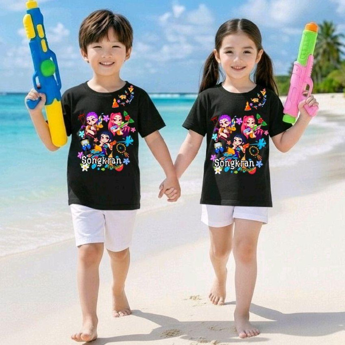 PINKเสื้อยืดแขนสั้นลายSongKran sodapop เด็กหญิงเด็กชายใส่ได้ ผ้าฝ้ายผสม