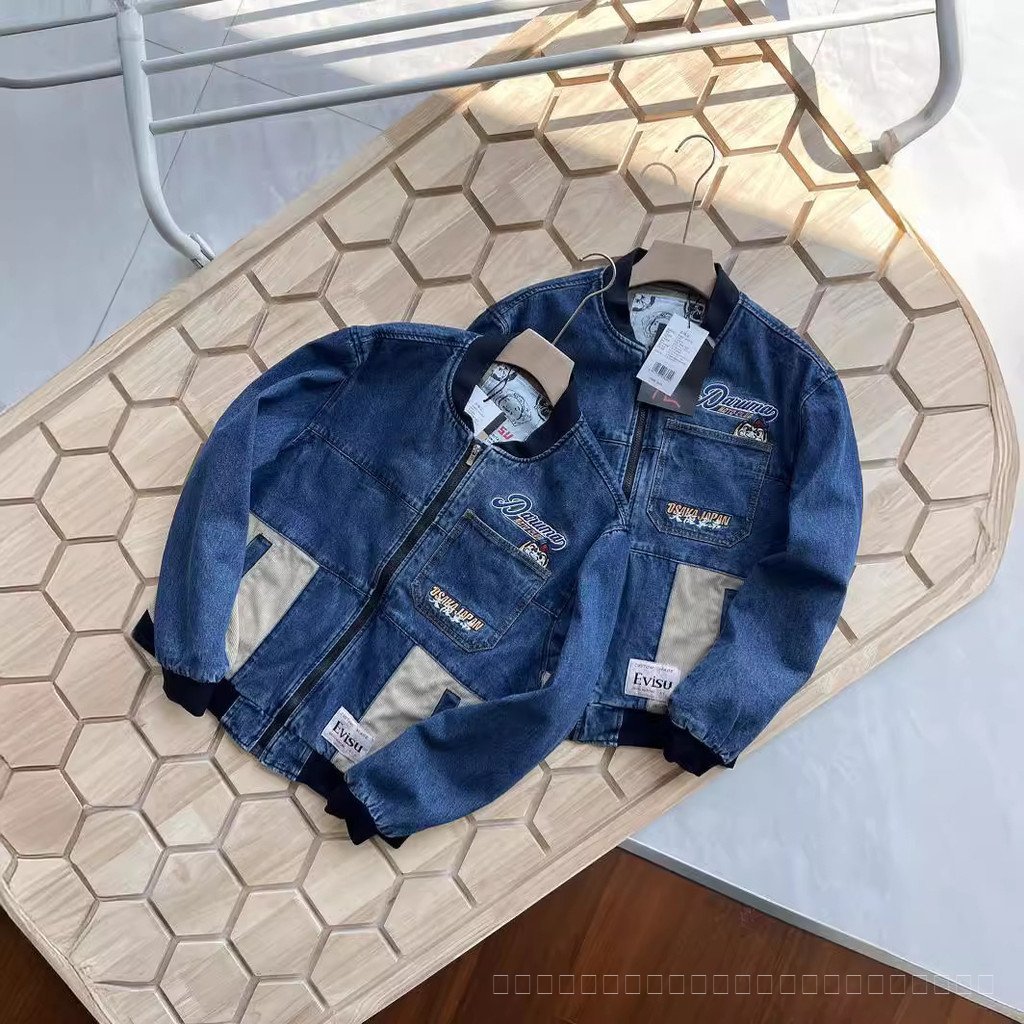 2026 new evisu เสื้อยีนส์ปักลาย Patchwork Pilot