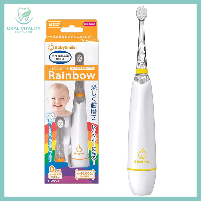 Baby Smile Rainbow S-206 Electric Toothbrush for Kids (Dentist Recommended / 2 Soft Brush Heads Incl