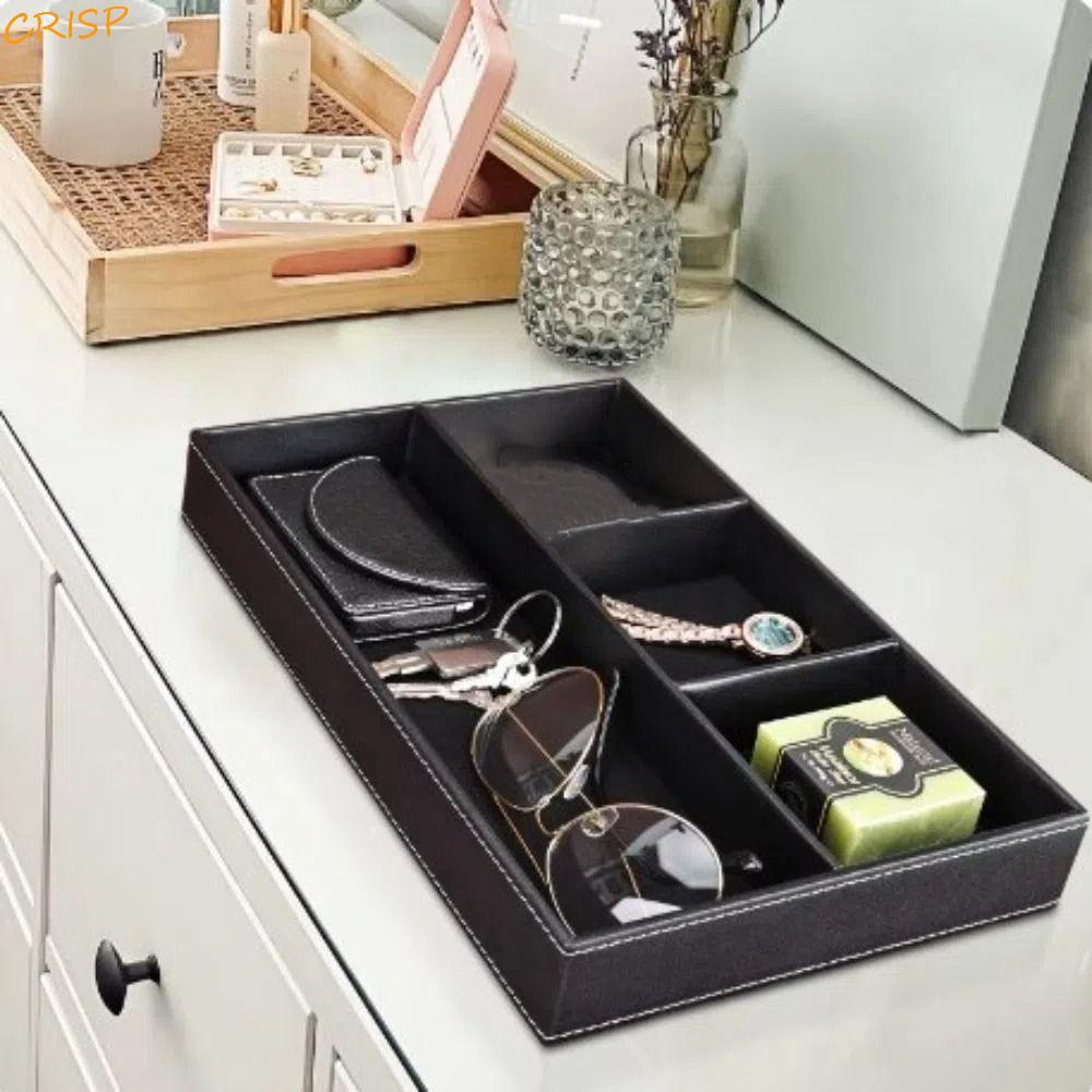 CRISP ถาดเก็บของบนโต๊ะ, หนัง Pu 4 ช่องลิ้นชักโต๊ะ Organizer, Sundries Box Multi-Functional Creative ทนทานกล่องเครื่องประดับเครื่องเขียน