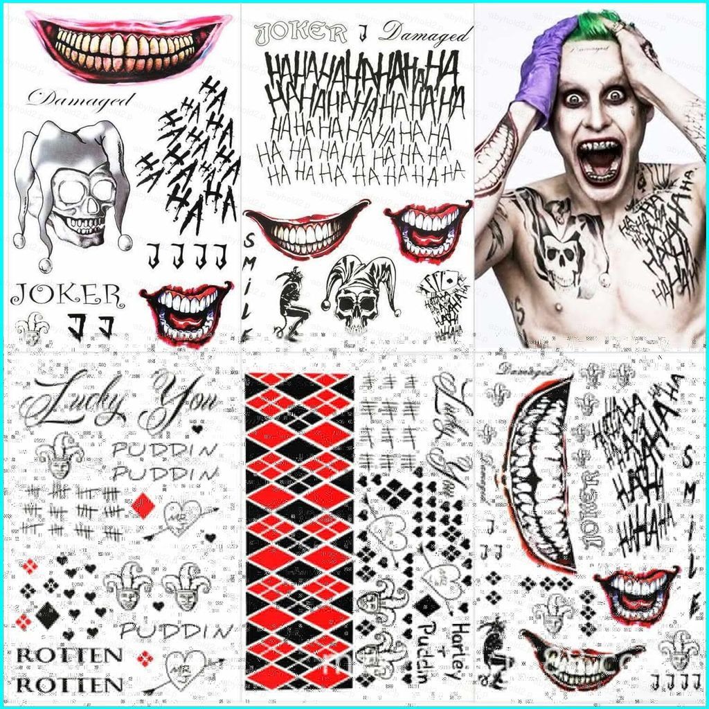 BY2 สติกเกอร์ Party Tattoo ฮาโลวีน ลวดลาย Joker จาก Suicide Squad กันน้ําและดูสมจริง