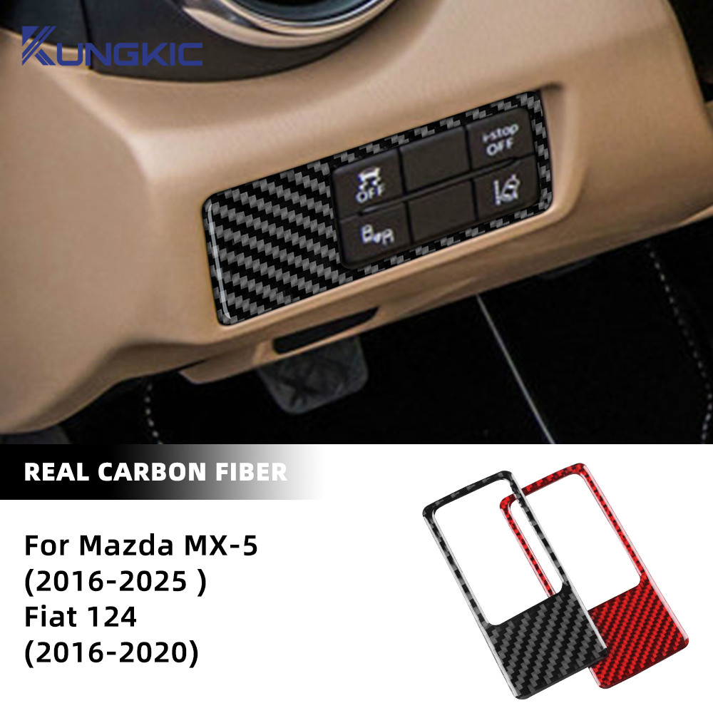KUNGKIC สติกเกอร์คาร์บอนไฟเบอร์แบบนุ่มจริงสําหรับ Mazda MX-5 MX5 2016-2025 สวิตช์ไฟหน้ารถ