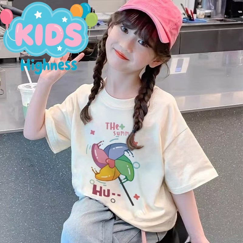 แท้กลางเด็กใหญ่ฤดูร้อนสไตล์ใหม่แขนสั้นเสื้อยืดเด็กแฟชั่นทุกการแข่งขันลําลองด้านบนสาวครึ่งแขน