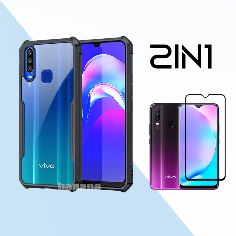2 in 1 VIVO 1901 1902 1906 เคสโทรศัพท์กันกระแทกพร้อมกระจกนิรภัยป้องกันหน้าจอสําหรับ VIVO 1807 1817