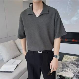 Chaistyle เสื้อโปโลผู้ชาย สไตล์เกาหลี คนส่วนน้อย แขนสั้น สีล…