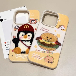 เคสไอโฟน 11 สำหรับ iPhone 13 16 11 15 14 12 Pro Max 7 8 16 Plus XR XS X Max การ์ตูนน่ารักเพนกวินแฮมเบอร์เกอร์มะเขือยาว