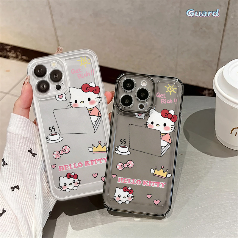 เคสแมวทํางานiPhone 11 12 13 14 15 16 Pro X XR XS Max 7Plus 8Plus โปร่งใส-GD