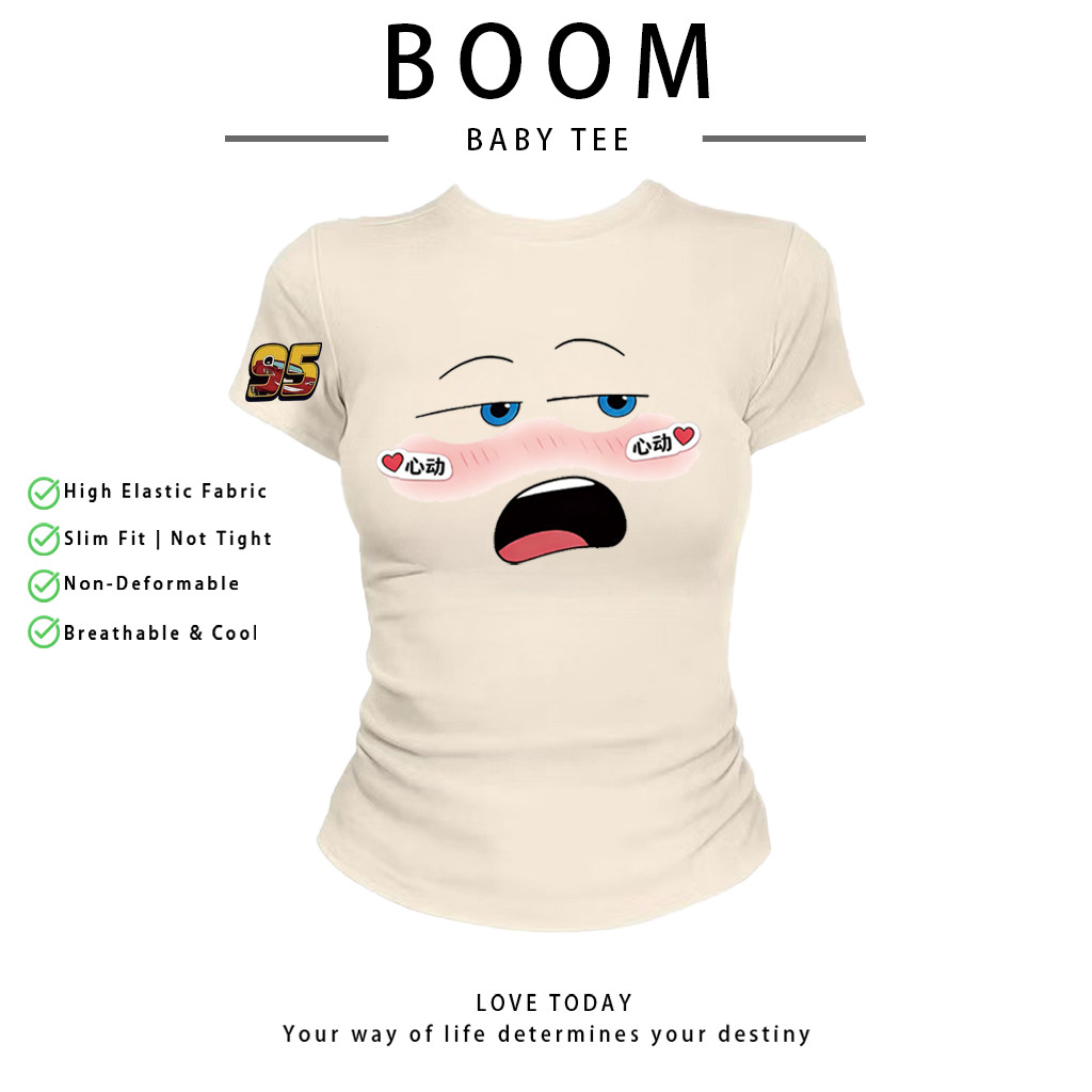 COD（จัดส่งภายใน 24 ชั่วโมง）เสื้อสาวอวบ เสื้อครอปท็อป แขนสั้น babytee สไตล์เกาหลี y2k T-shirt | ธีมรถแข่ง M005