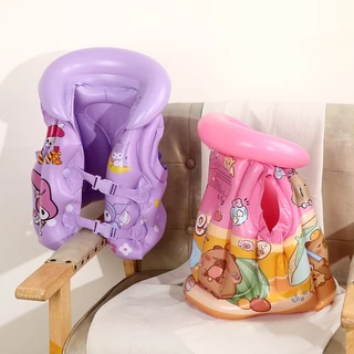 ชูชีพเด็ก เสื้อกั๊กชูชีพแบบเป่าลม วัสดุ PVC รับน้ำหนักได้มาก ใส่ง่ายและถอดง่าย รูปภาพการ์ตูนน่ารั