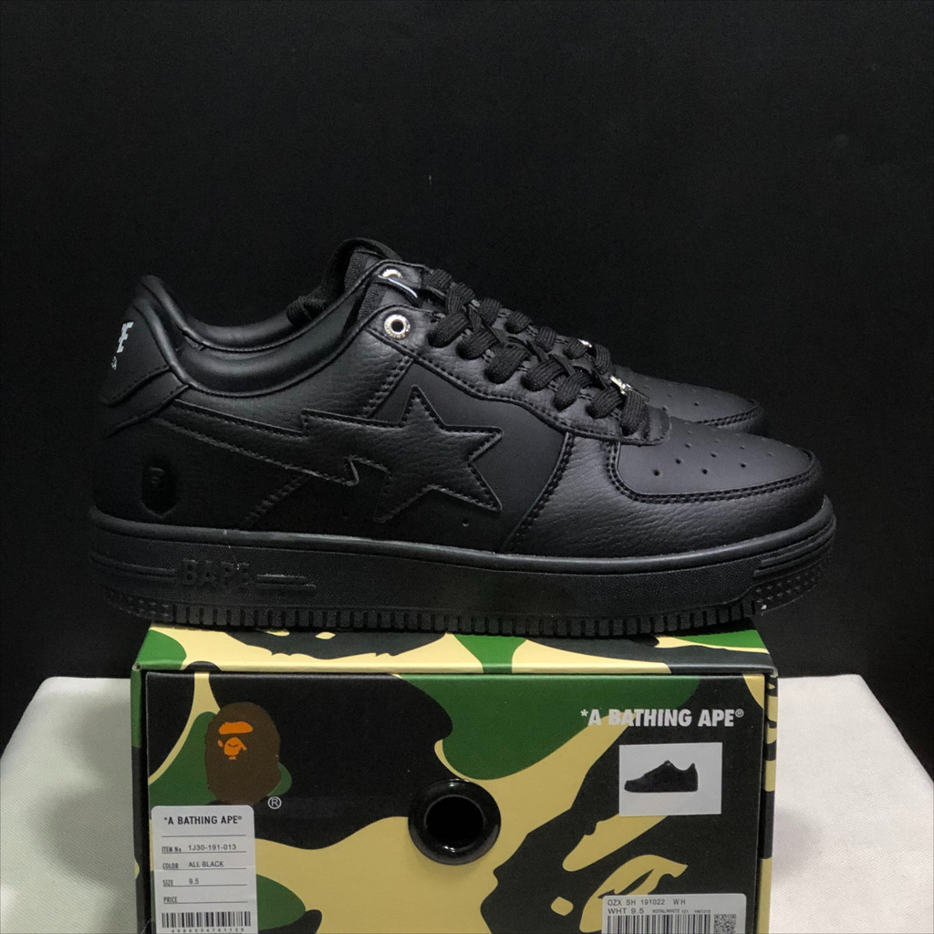 Bape Sta รองเท้าบอร์ดลําลองหนังสีดําที่ทนต่อการสึกหรอและสะดวกสบาย WMQF