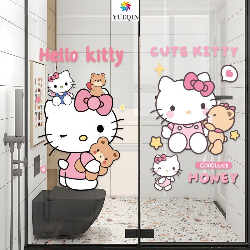 PVC KT Cat Sticker Room Remodeling Door Sticker ใหม่กันน้ําตู้เสื้อผ้าสติกเกอร์ Hello Kitty Cat สติ๊กเกอร์ติดผนังน่ารัก