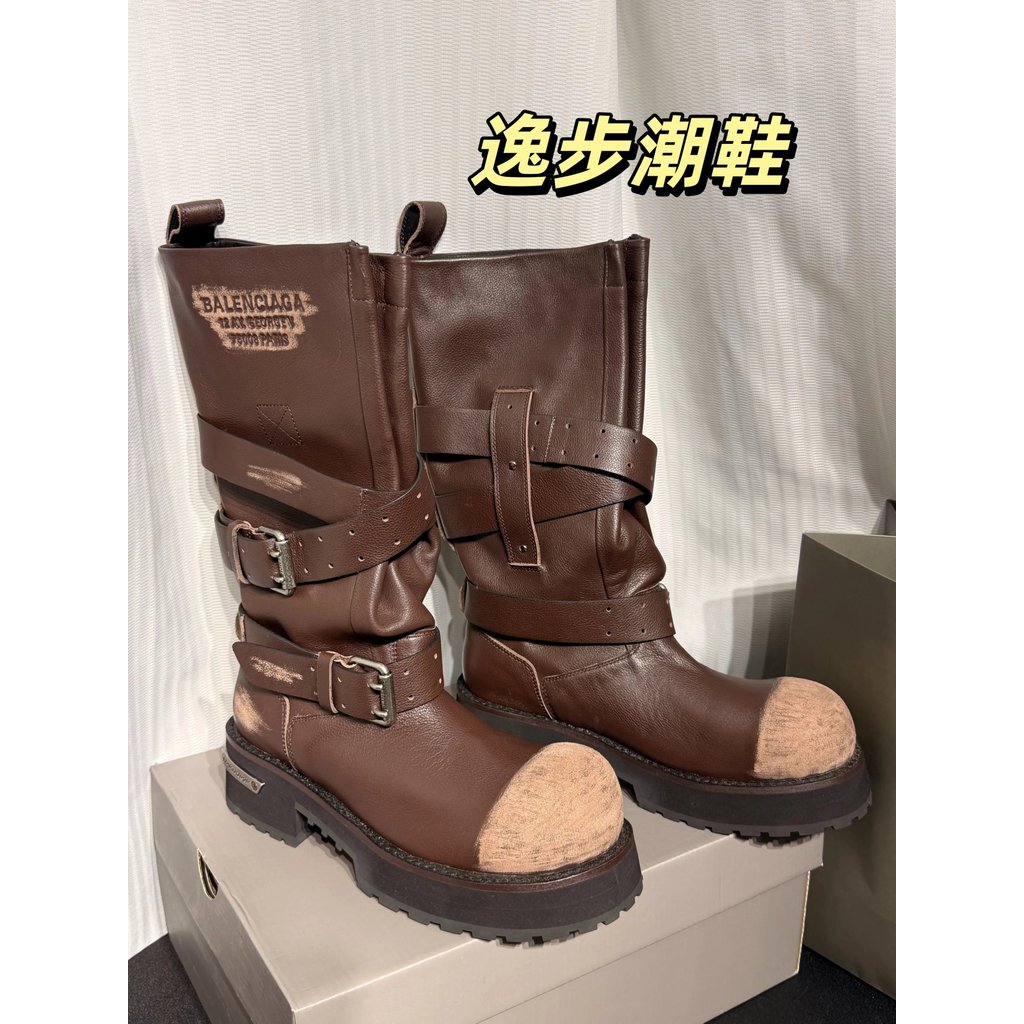 Balenciaga Balenciaga Venom Couple Shoes Calfskin Round Toe Buckle High Boots