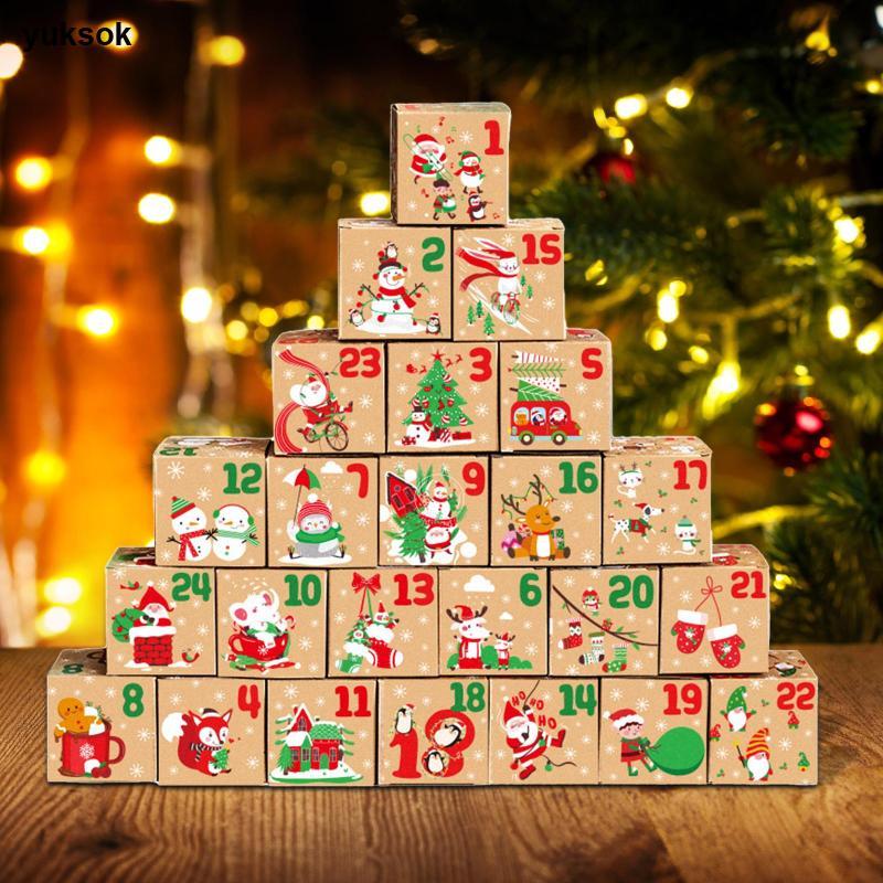 [yuksok] Christmas Cardboard Number Box Christmas Advent Calendar Box Celebrating