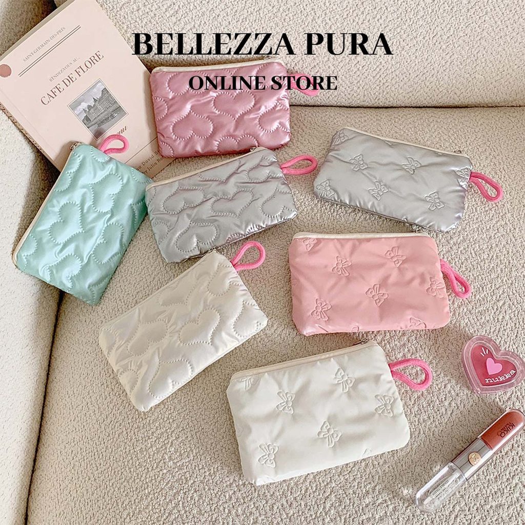 Bellezza Pura กระเป๋าเก็บหัวใจโบว์สไตล์เกาหลีน่ารักความจุขนาดใหญ่กระเป๋าแต่งหน้าแบบพกพา – โปรปัง