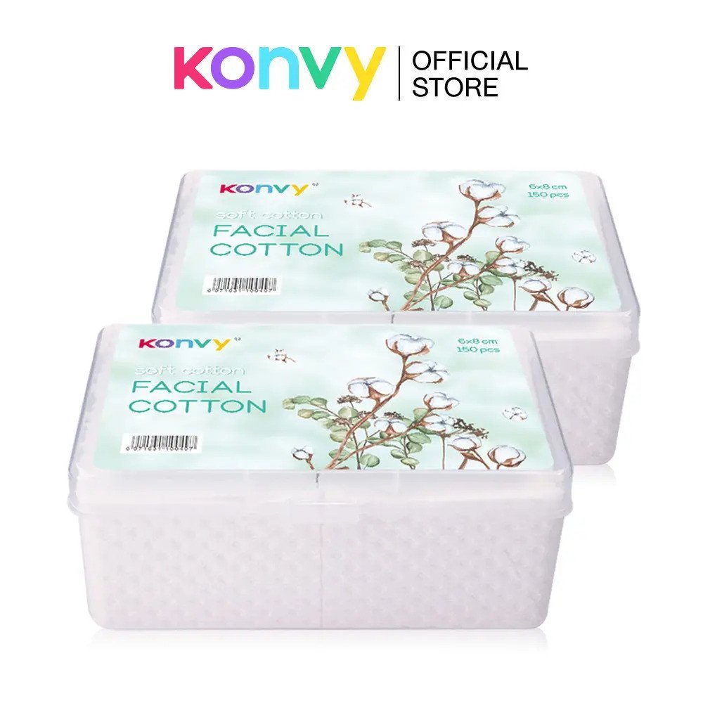 [ซื้อ 1 แถม 1] Konvy Facial Cotton 150pcs สําลีแผ่นบางสําหรับผิวหน้าโดยเฉพาะ Konvy อ่อนโยนและเป็นมิต