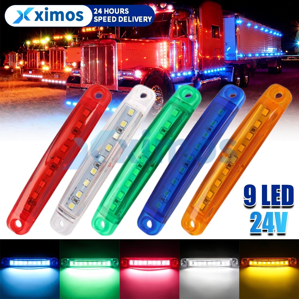 1ชิ้น ไฟติดข้างรถ​​ DC12-24V 9LED ไฟสัญญาณเตือน ไฟตกแต่ง สีแดง/เหลือง/ขาว/ฟ้า/เขียว สําหรับรถยนต์/บรรทุก/พ่วง รุ่นทั่วไป