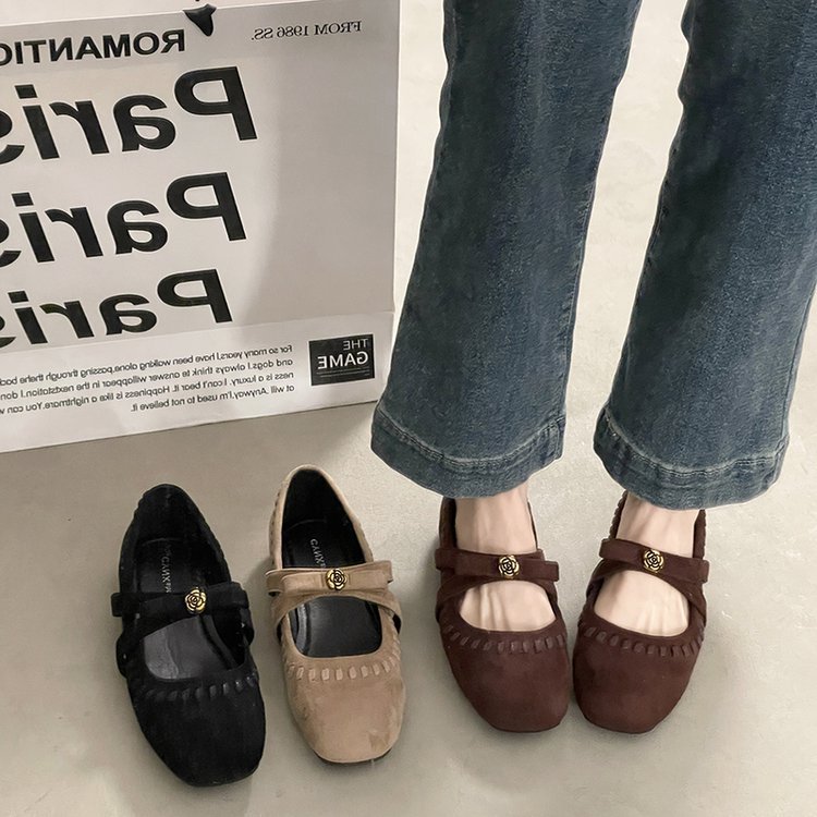 JINxCHOY รองเท้าบัลเล่ต์แบนPU สไตล์เกาหลีสำหรับสุภาพสตรี สวมใส่ง่าย น้ำหนักเบาทราดแบบเรียบหรู