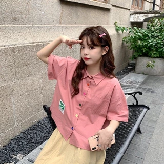 เสื้อเชิ้ตสไตล์หวาน เสื้อเชิ้ตทรงหลวมเกาหลี