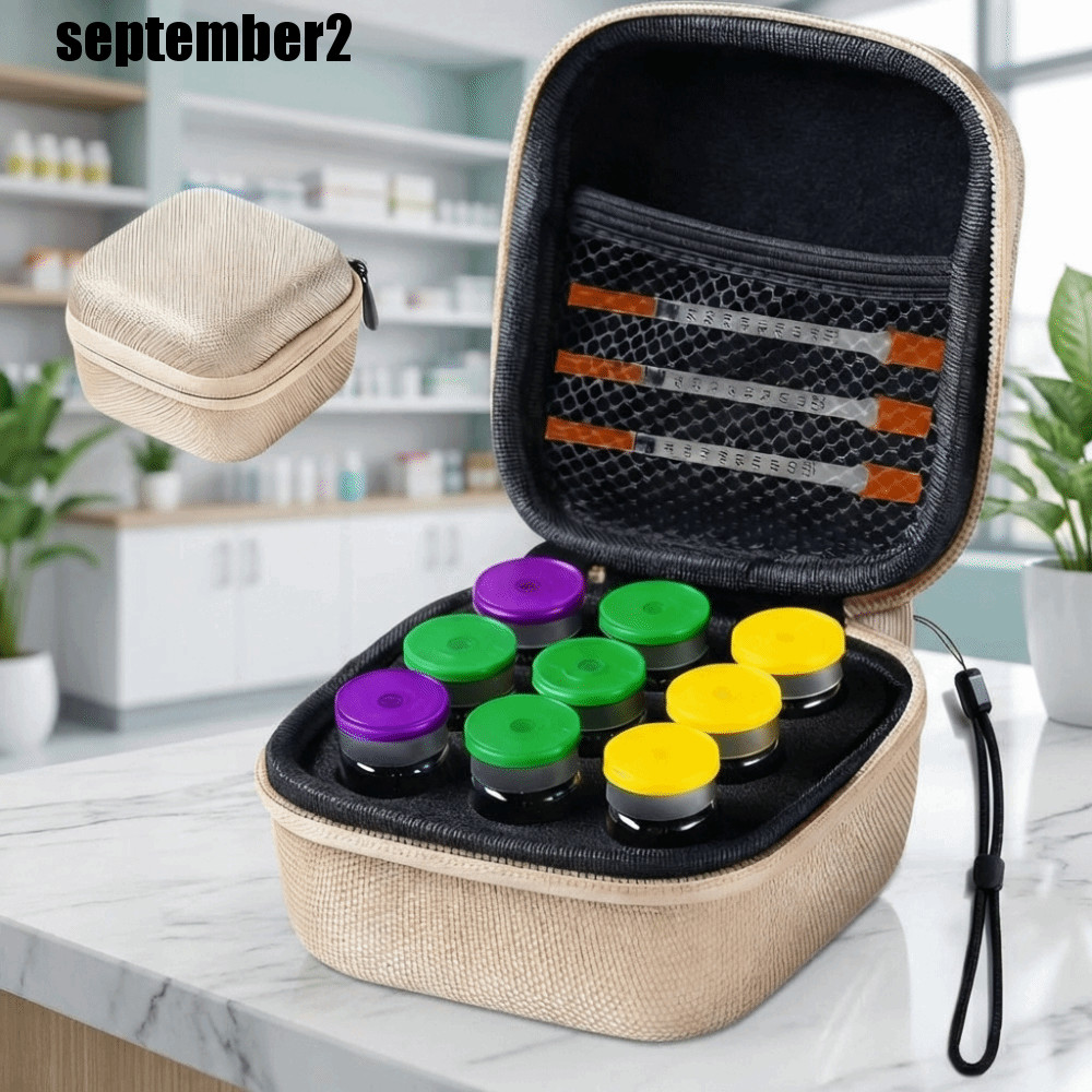 SEPTEMBER Insulin Vial Storage Case, 10ML กันน้ําอินซูลิน Vial Protector,แบบพกพากันกระแทก 9 ช่องสวมใ