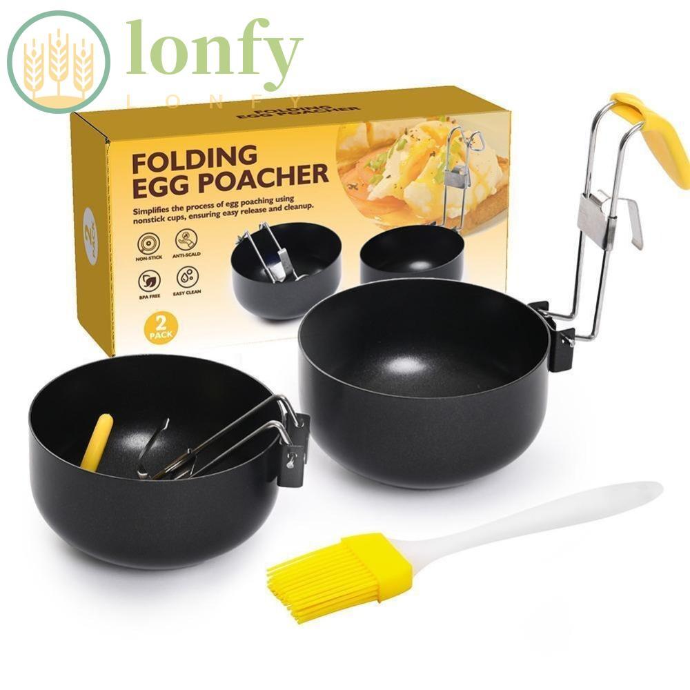 LONFY 1/2 ชิ้นไข่ Steamer ช้อนทําอาหาร, เครื่องมือห้องครัวReusable หม้อหุงไข่สแตนเลส, ทนความร้อนสําหรับไข่ต้มที่สมบูรณ์แบบพร้อมแปรงน้ํามัน Anti-scald หม้อไอน้ํา Poached Egg Maker