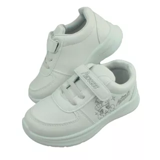 Kenta PR2 รองเท้าผ้าใบนักเรียนสีขาว ลายปักเจ้าหญิง Princess เด็กหญิง สวยวิ้งเบาสบายเว่ออ หนังนิ่มใส่สบาย ไซส์ 26-34