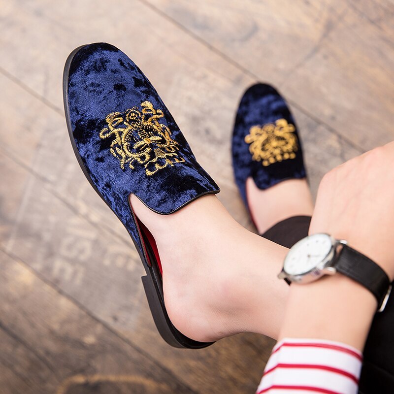 Summer Luxury Men Loafers Half Drag Loafers For Mens Breathable Casual Men Shoes Fashion Blue Black 