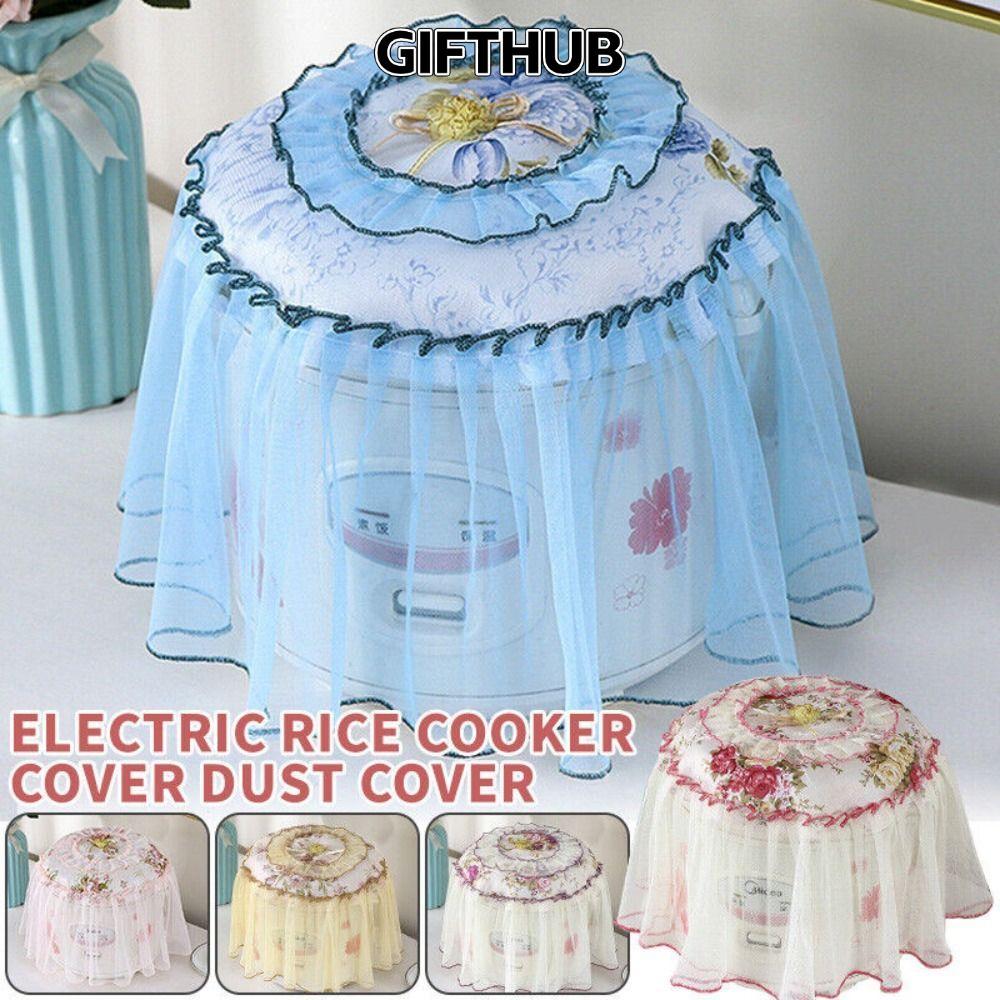 GIFTHUB ฝาครอบกันฝุ่นหม้อทอดอากาศ, เย็บปักถักร้อยลูกไม้ครอบคลุมฝุ่นหม้อหุงข้าวสากล, ผ้าคลุมไมโครเวฟกันน้ํามันลายดอกไม้ อภิบาล