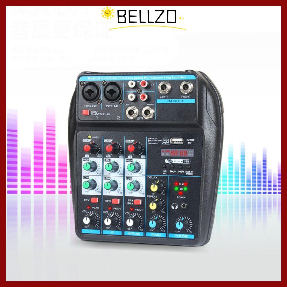 BELLZO DJ Console Mixer, Bluetooth 4 Channel Audio Mixer, Portable with 48V Phantom Power Monitor Ka