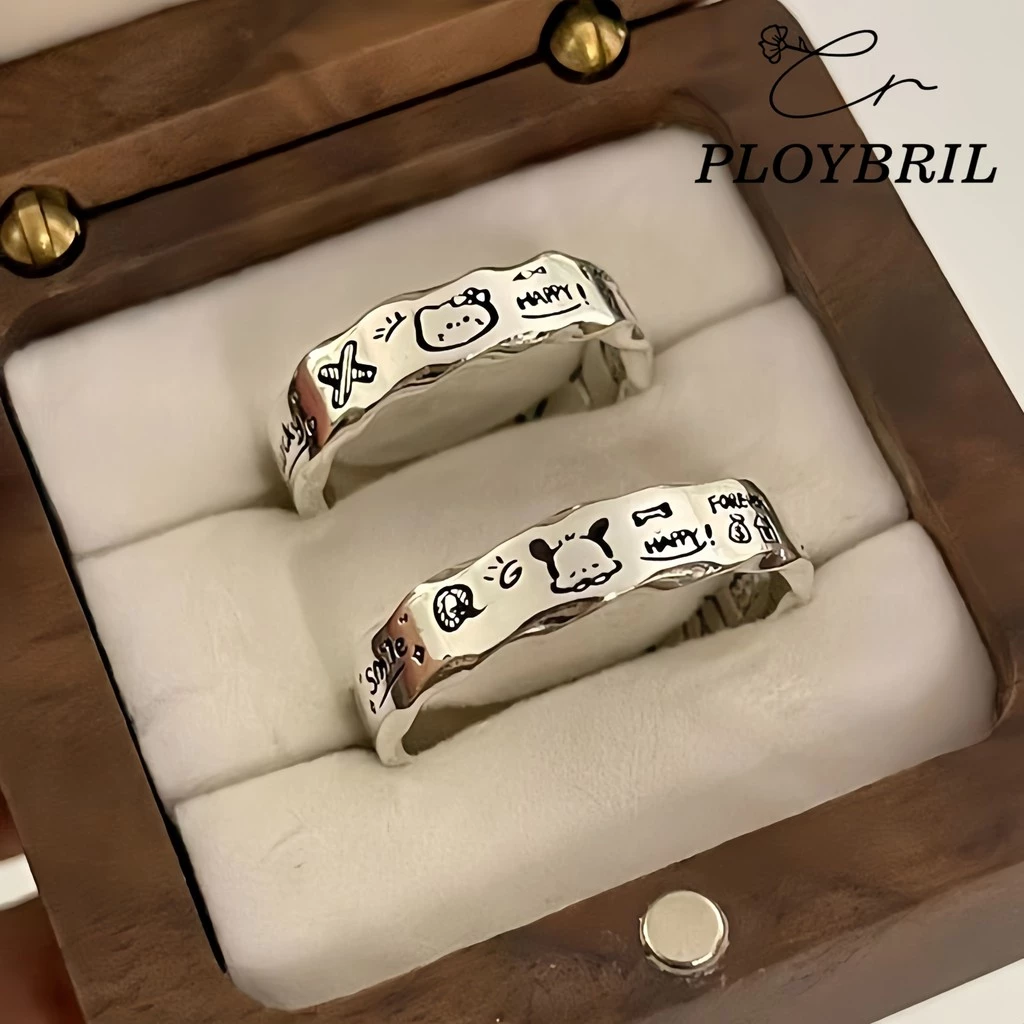 PLOYBRIL แหวนนิ้วชี้ ลายการ์ตูนคิตตี้ แมว พีช่า สุนัข กราฟฟิติน่ารัก สไตล์มินิมอล สําหรับคู่รัก J016