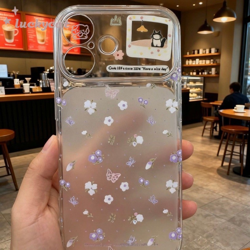 Insดอกไม้ผีเสื้อแมวClear Matteทันทีเปิด17เคสโทรศัพท์สําหรับiPhone 17 16 15 14 13 12 11 Pro Max X XR XS Max 7 8 Plus SE2020
