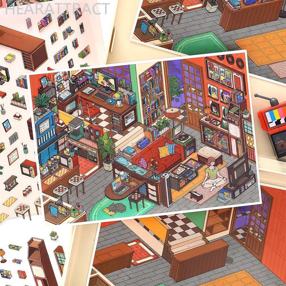 HEARATTRACT MBTI Leisure Suite 3D Home Diary Landscapeสติกเกอร์ฉากMiniature DIYกระเป๋าCabinฉากHandma