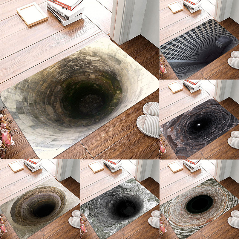 3D Well Hole รูปแบบประตูจริงหินคอนกรีต Well Designs NonSlip ชั้นสําหรับ Home Entrance Decor