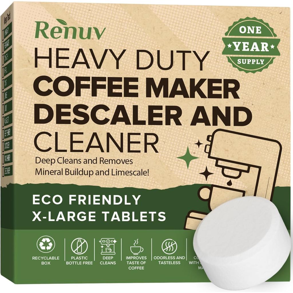 Renuv Coffee Maker Cleaner & Descaler Tablets, 12 ใช้สําหรับ Keurig, Ninja, Breville, Delonghi, Nesp