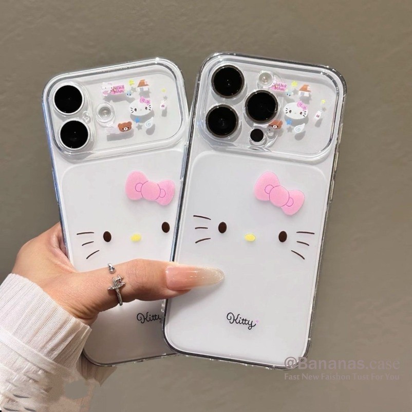 การ์ตูนสีชมพูโบว์ KT Cat Clear Matte ทันทีเปิด 17 เคสโทรศัพท์สําหรับ iPhone 17 16 15 14 13 12 11 Pro Max X XR XS Max 7 8 Plus SE2020