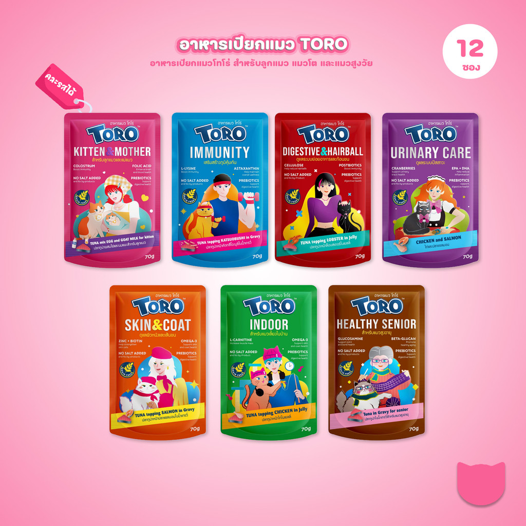 อาหารแมวเปียกโทโร่ [ยกโหล 12 ซอง] Toro Catfood Pouch ขนาดซอง 70 กรัม