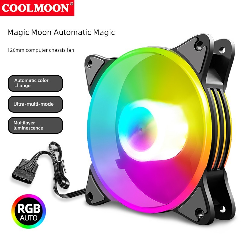พัดลมคอม พัดลมคอม rgb COOLMOON พัดลม Magic Moon 12 ซม.อัตโนมัติเปลี่ยนสี Symphony Breath Cooling เงี