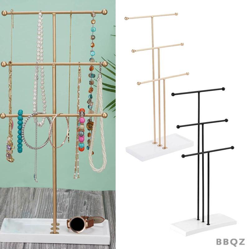 [bqz01] 3 ผูก สร้อยข้อมือสร้อยคอเครื่องประดับแสดงชั้นวางต้นไม้, พร้อมฐานเรซิ่นสําหรับแสดง, จัดเก็บและจัดระ
