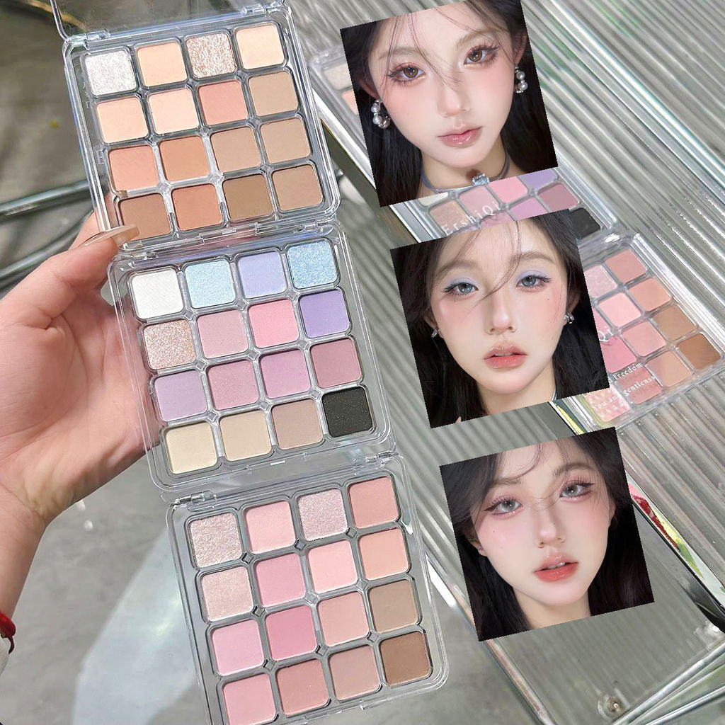 16 สีขายร้อนอายแชโดว์ Palette-Matte Fine กระพริบต่ําสี-ธรรมชาติ Brightening Skin Tone-กันน้ําเหงื่ออายแชโดว์-Eye เครื่องสําอาง
