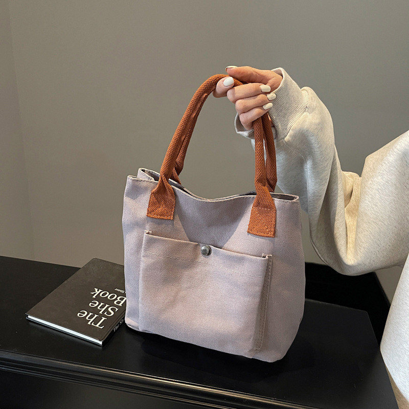 เวอร์ชั่นเกาหลี Fresh Niche กระเป๋าผ้าใบแบบพกพากล่องอาหารกลางวันกระเป๋า Commuter Bento ถุงขนมหญิงกระ