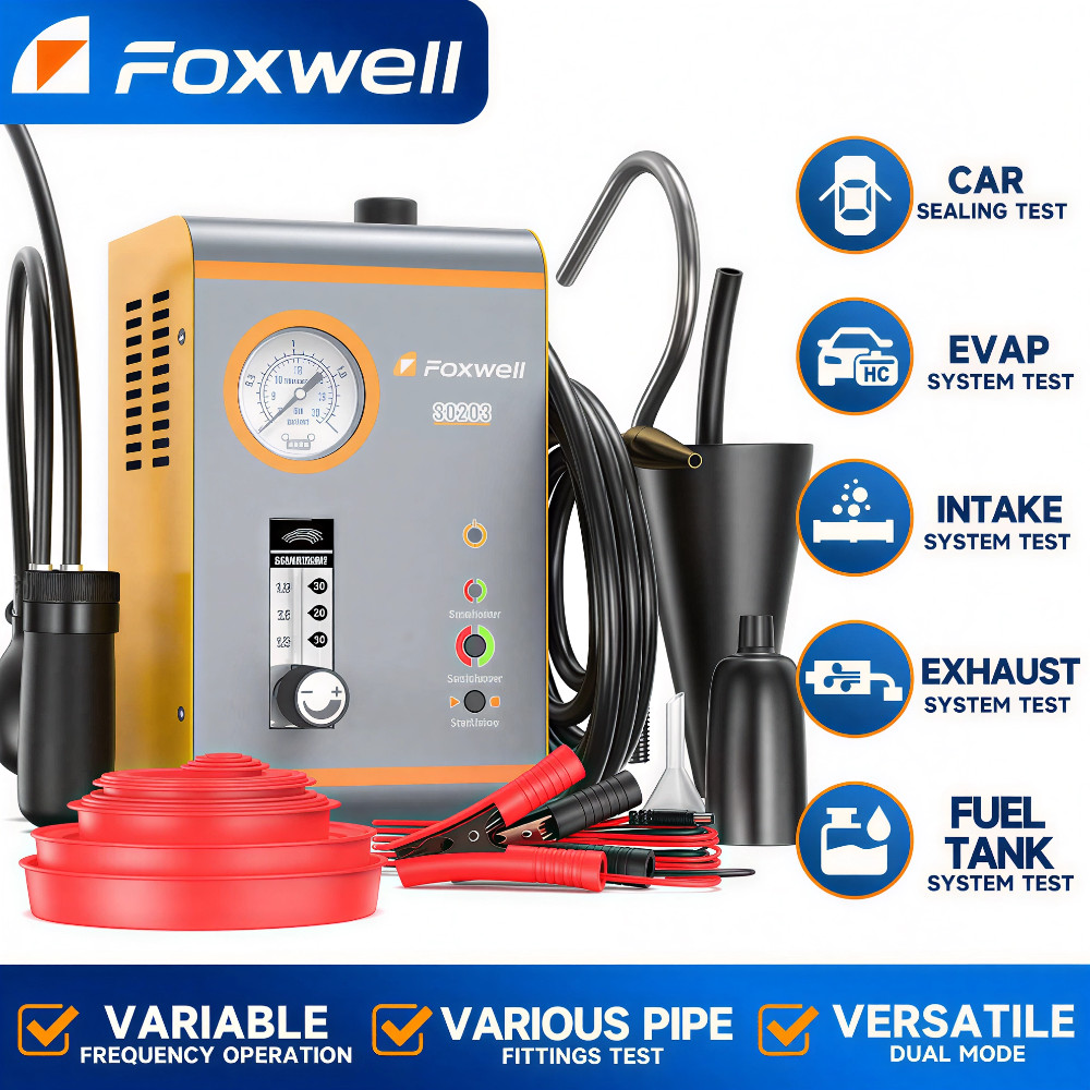 Foxwell SD203 เครื่องตรวจจับการรั่วไหลในรถยนต์ เครื่องทำควัน เครื่องตรวจจับแก๊สรั่ว พร้อมปั๊มลม เกจวัดความดัน