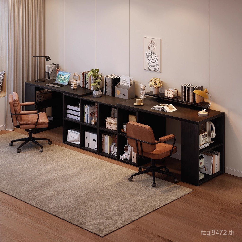 Workbench สีดําคู่มุมโต๊ะตู้หนังสือแบบบูรณาการโต๊ะโต๊ะสก์ท็อปตารางการศึกษาโต๊ะคอมพิวเตอร์กลับผนังศึก