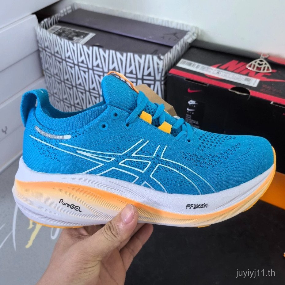 Asics Asics Gel Nimbus 26 รองเท้าวิ่งผู้ชาย Nimbus 27 รองเท้าผ้าใบดูดซับแรงกระแทก 5Z70 VAF3