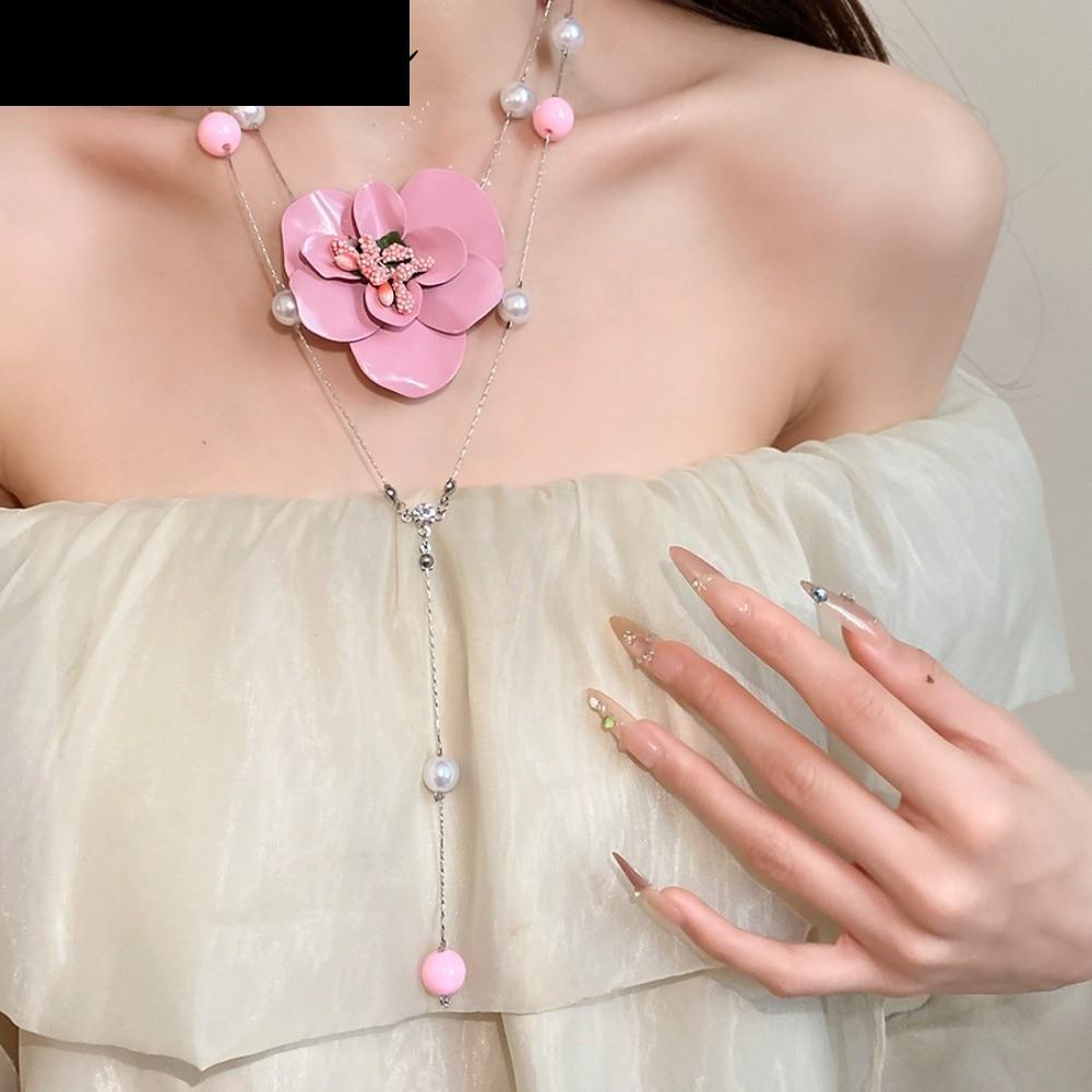 QUENTIN1AE สร้อยคอมัลติเลเยอร์ดอกผีเสื้อorchid งานปราณีตสำหรับใส่ทะเลและวันหยุด