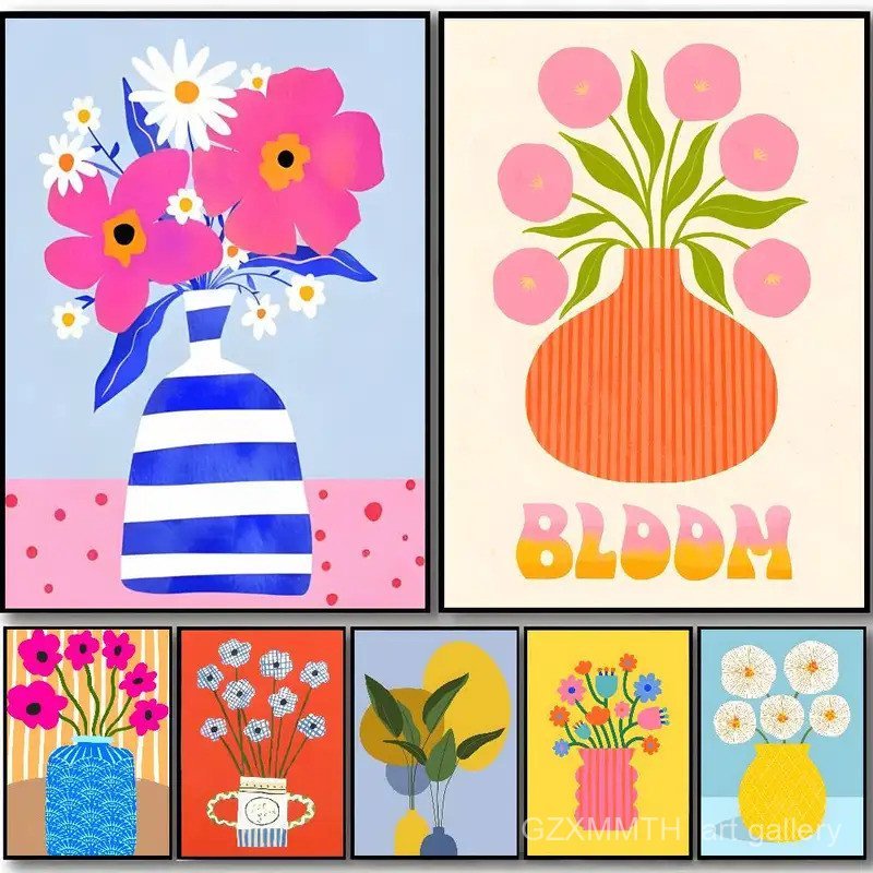 สีชมพูดอกไม้ Market แจกันดอกไม้โปสเตอร์ Dekorasi Kanto สร้างแรงบันดาลใจ Word Seni Abstrak เหมาะสําหร