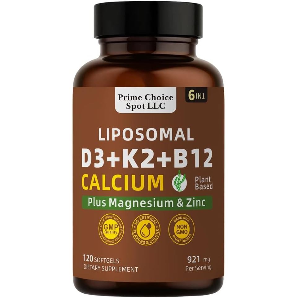 Vitamin D3 K2 B12 with Calcium Magnesium Zinc – 6-in-1 Bone & Muscle Support Complex | High Potency 