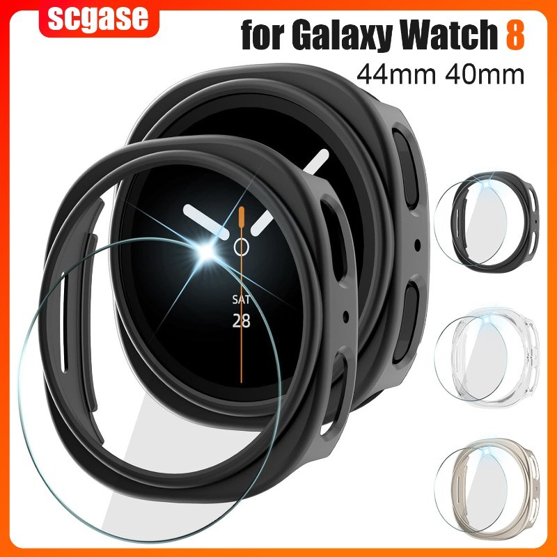 SAMSUNG 2 * แก้ว + กรณีสําหรับ ซัมซุง กาแลคซี ดู 9/8 40มิลลิเมตร44มิลลิเมตรฮาร์ดพีซีกันชนแข็ง กาแลคซี นาฬิกา8 44มิลลิเมตรปก + กระจกนิรภัย