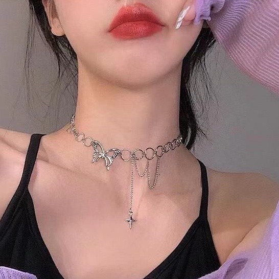 N94 สร้อยคอห่วงวงกลมจี้ผีเสื้อ สร้อยคอ ผีเสื้อ เครื่องประดับ แฟชั่น สไตล์เกาหลี